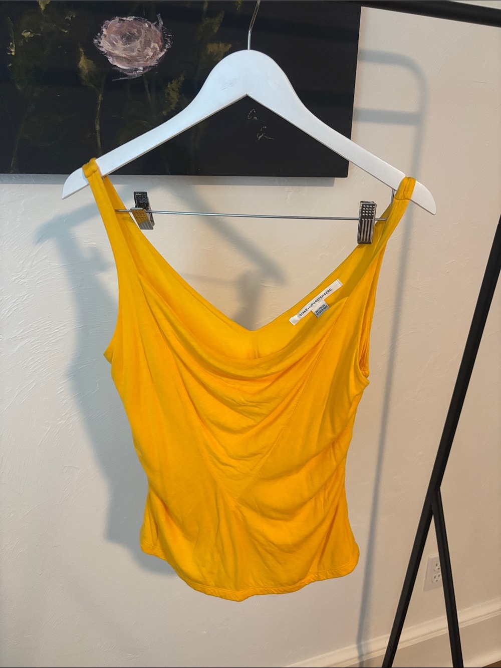Diane Von Furstenberg Yellow Draped Cowl Neck Camisole
